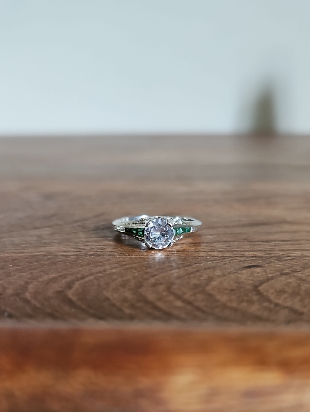 Silver Ring With Green Accent Stones